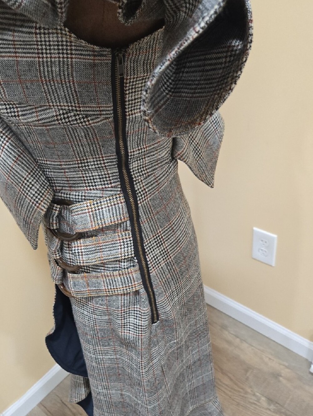 NWT! Self-Portrait Gray Plaid Ruffle Midi Dress - Picture 7 of 11